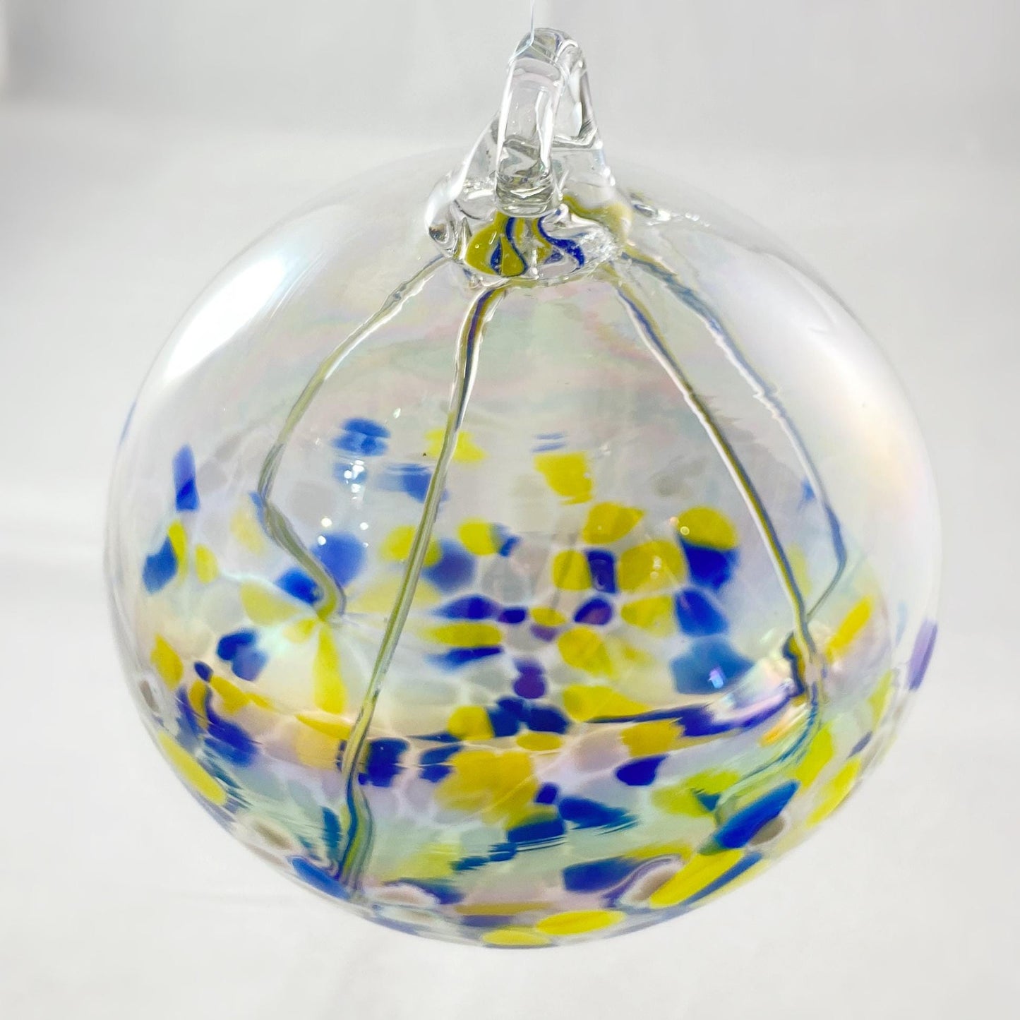 Handmade Glass Witches Ball, #44 - Blue/Yellow