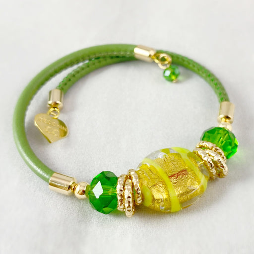 Green Candy Beaded Venetian Glass Bracelet - Handmade in Italy, Colorful Murano Glass