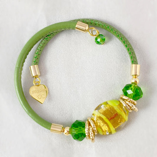 Green Candy Beaded Venetian Glass Bracelet - Handmade in Italy, Colorful Murano Glass