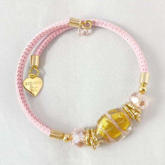 Pink Candy Beaded Venetian Glass Bracelet - Handmade in Italy, Colorful Murano Glass