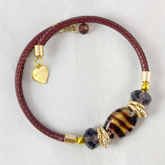 Burgundy Candy Beaded Venetian Glass Bracelet - Handmade in Italy, Colorful Murano Glass