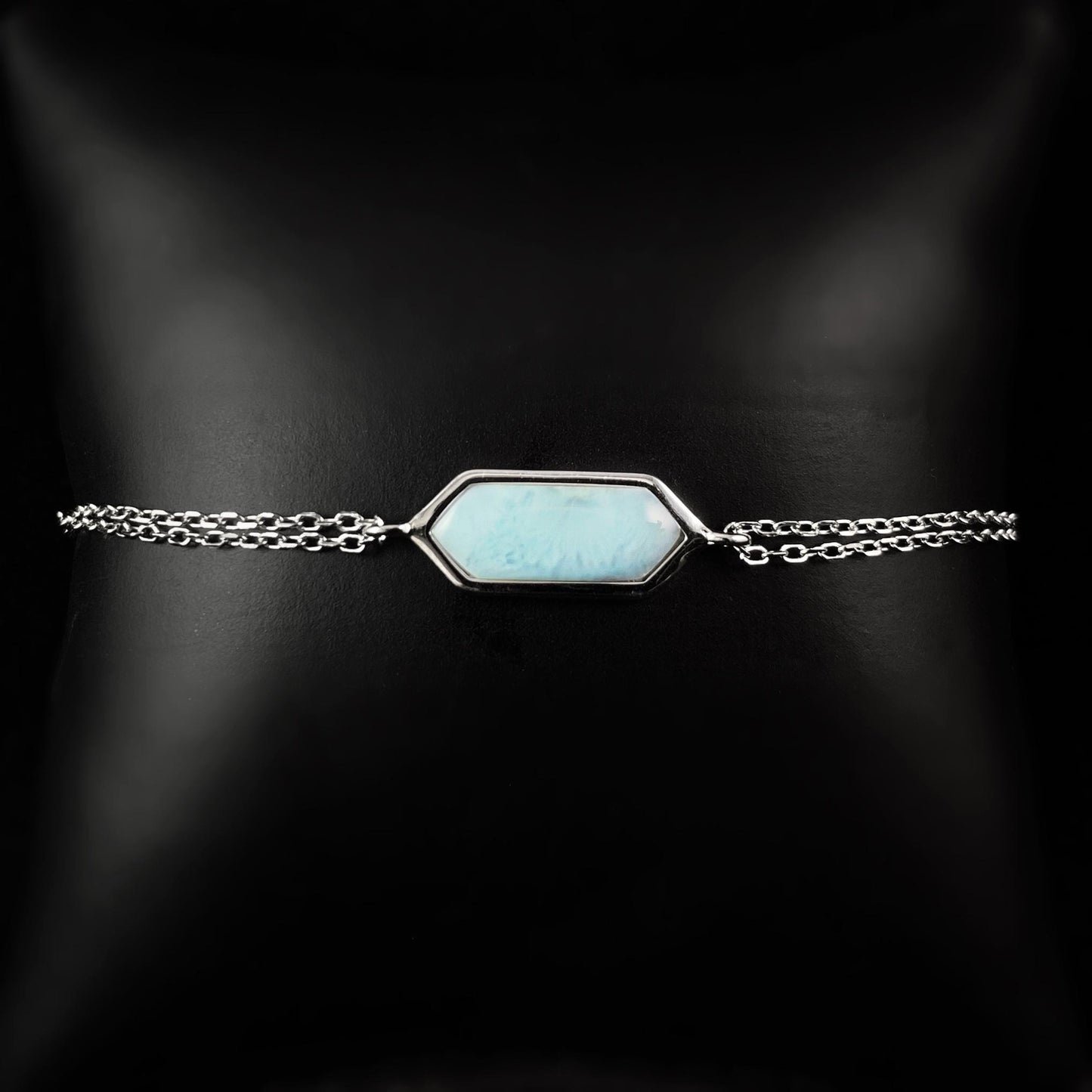 Sterling Silver Chain Link Bracelet with Natural Larimar Stone