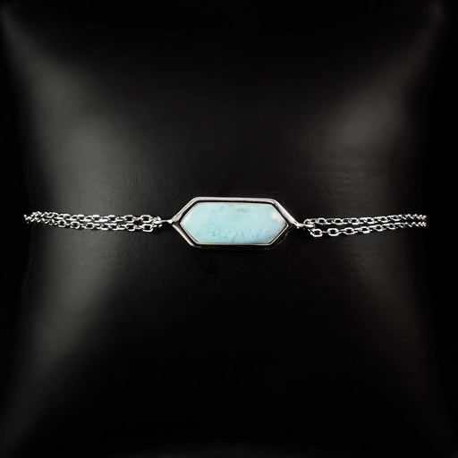 Sterling Silver Chain Link Bracelet with Natural Larimar Stone