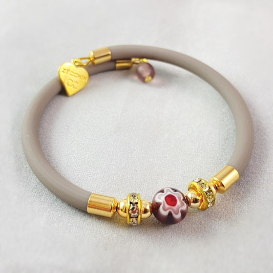 Gray Single Bead Venetian Glass Bracelet - Handmade in Italy, Colorful Murano Glass
