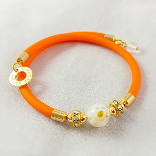 Orange Single Bead Venetian Glass Bracelet - Handmade in Italy, Colorful Murano Glass