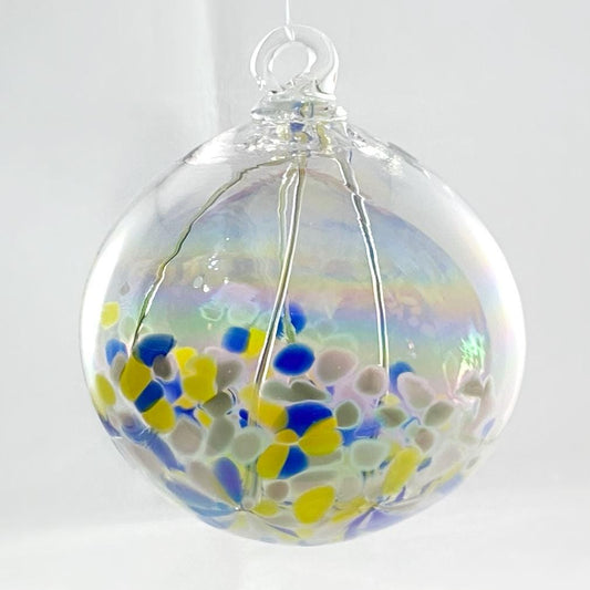 Handmade Glass Witches Ball, #44 - Blue/Yellow