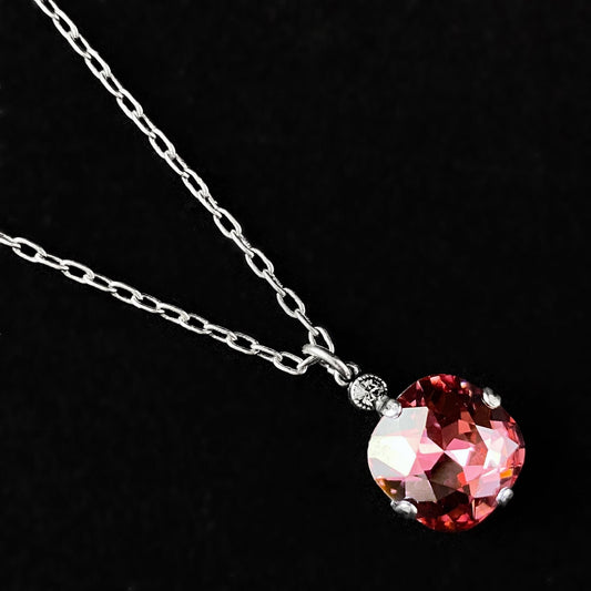 Coral Pink Cushion Cut Swarovski Crystal Pendant Necklace - La Vie Parisienne by Catherine Popesco