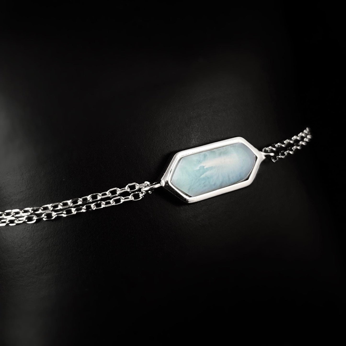 Sterling Silver Chain Link Bracelet with Natural Larimar Stone
