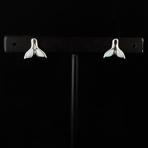 Sterling Silver Whale Tail Stud Earrings with Natural Larimar Stones