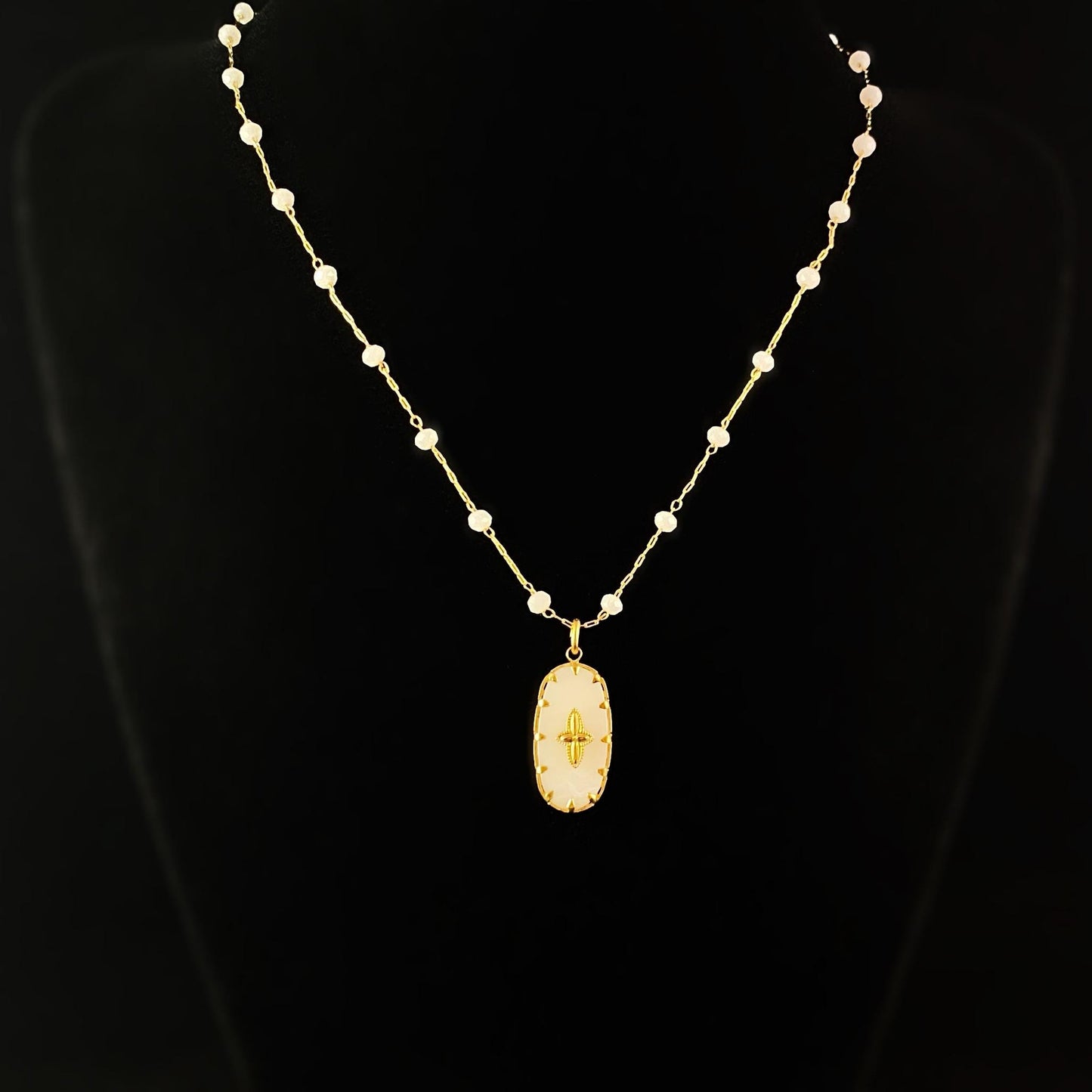 White Oval Pendant Necklace - La Vie Parisienne by Catherine Popesco