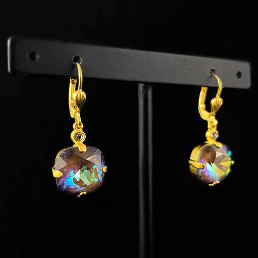 Warm Rainbow Cushion Cut Swarovski Crystal Drop Earrings - La Vie Parisienne by Catherine Popesco