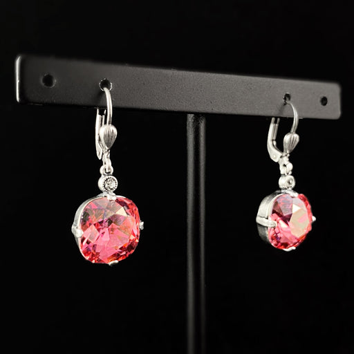 Coral Pink Cushion Cut Swarovski Crystal Drop Earrings - La Vie Parisienne by Catherine Popesco