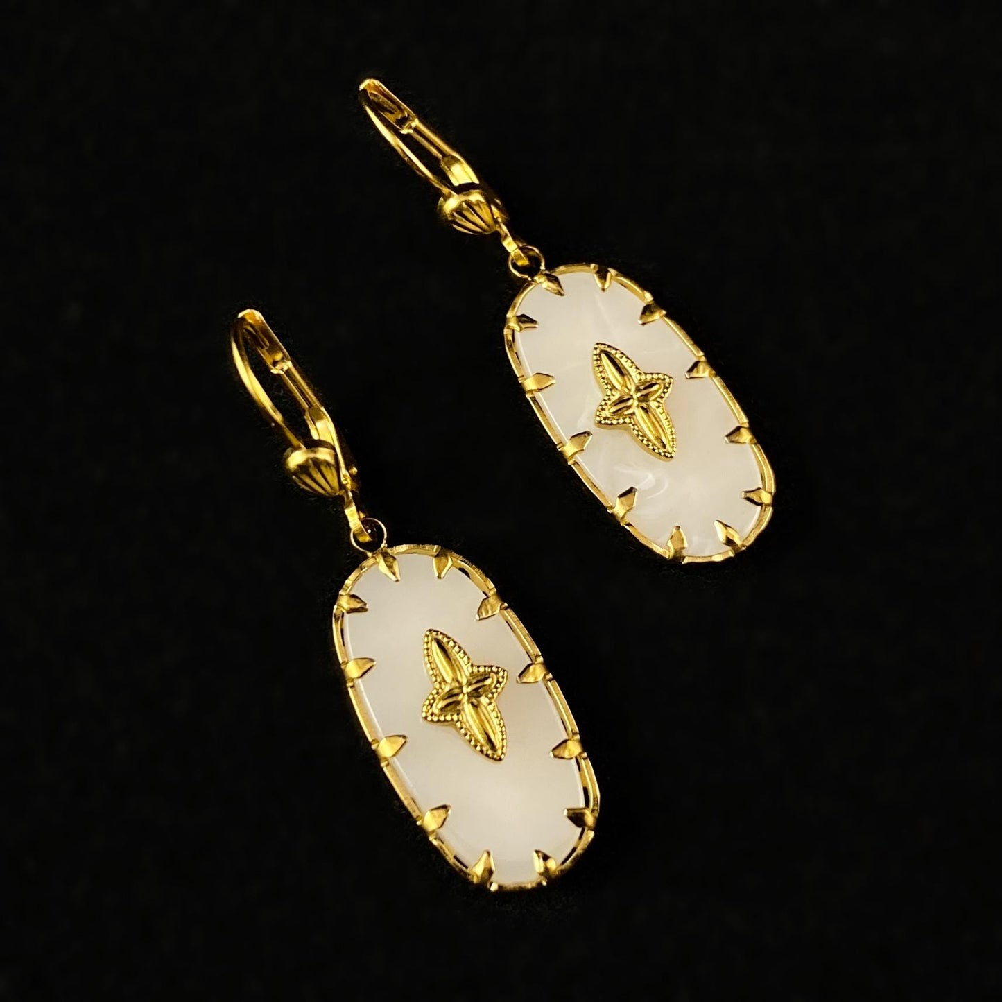 White Oval Drop Earrings - La Vie Parisienne by Catherine Popesco