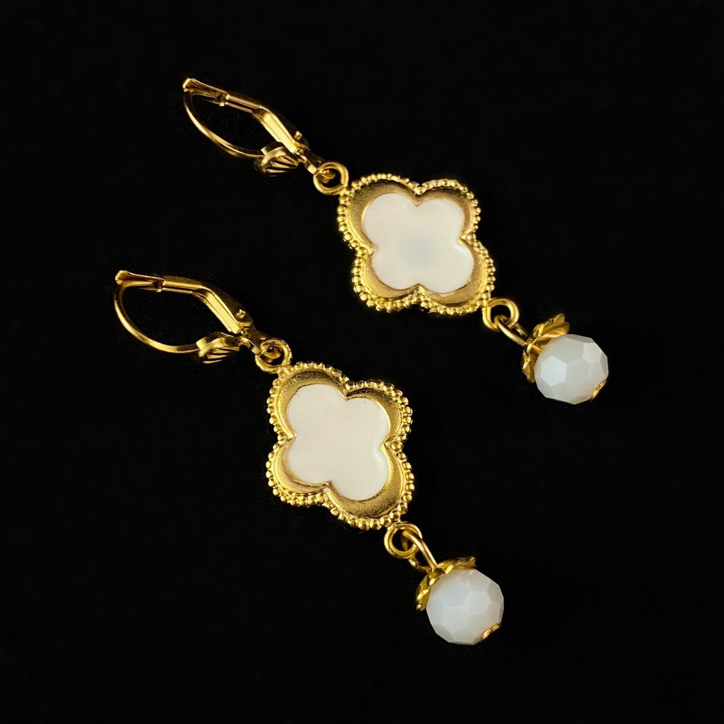 White Alhambra Drop Earrings - La Vie Parisienne by Catherine Popesco