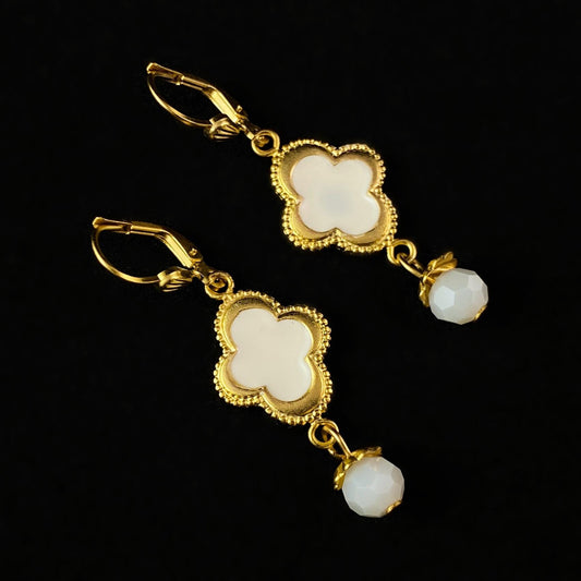 White Alhambra Drop Earrings - La Vie Parisienne by Catherine Popesco