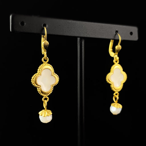White Alhambra Drop Earrings - La Vie Parisienne by Catherine Popesco