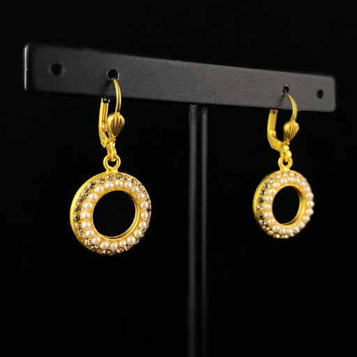 Round Crystal and Pearl Drop Earrings - La Vie Parisienne by Catherine Popesco
