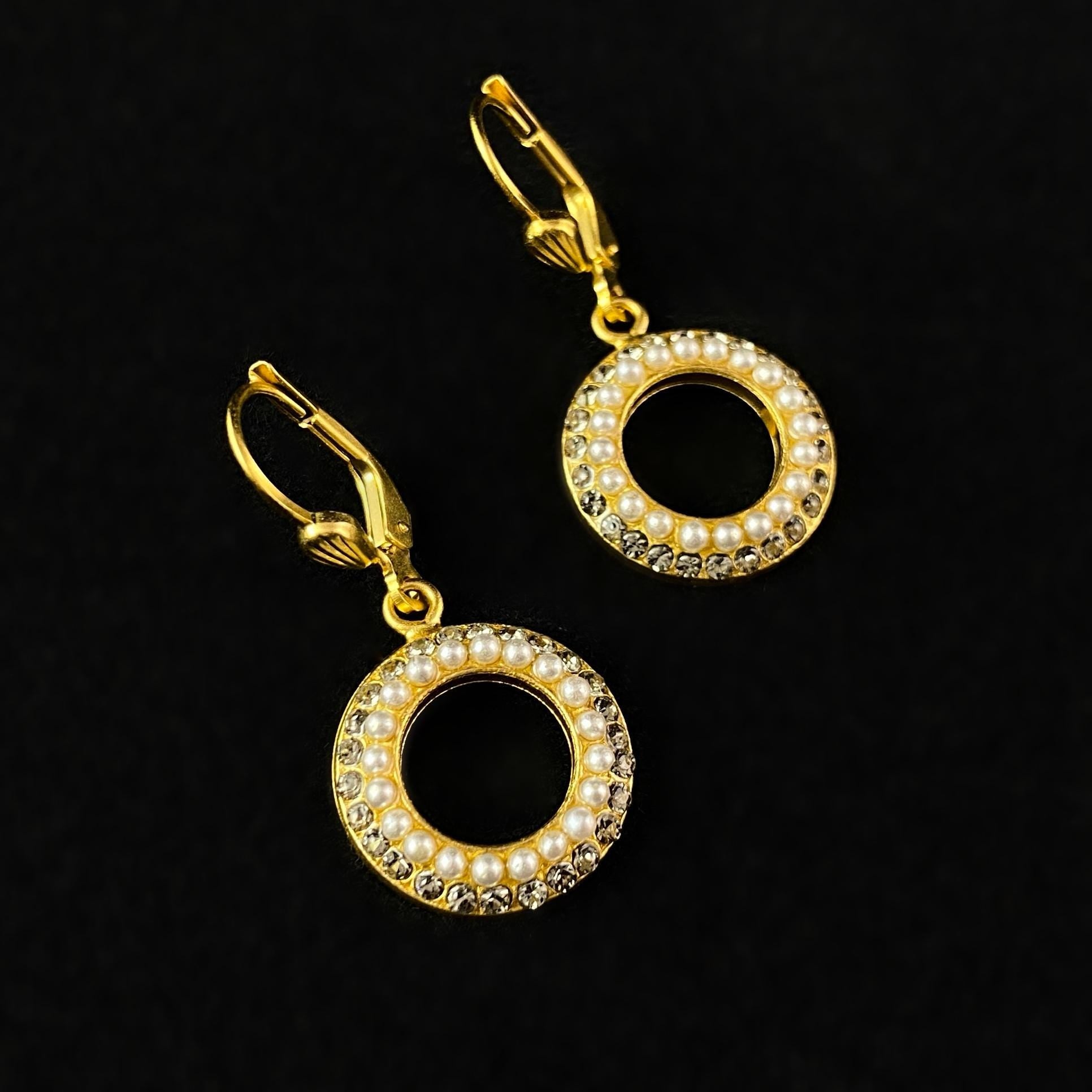 Round Crystal and Pearl Drop Earrings - La Vie Parisienne by Catherine Popesco