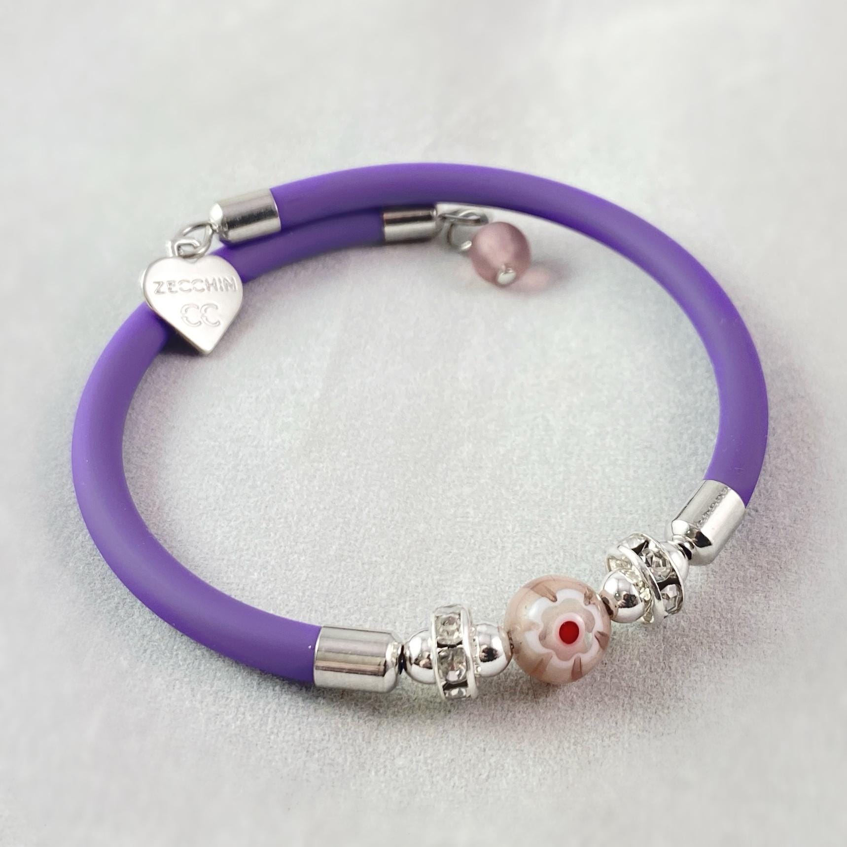 Purple Single Bead Venetian Glass Bracelet - Handmade in Italy, Colorful Murano Glass