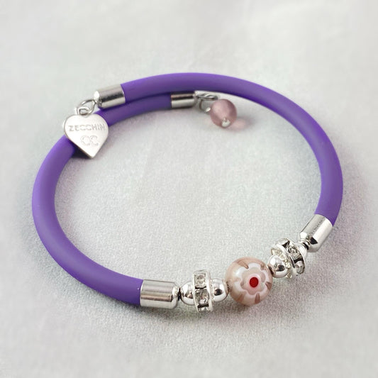 Purple Single Bead Venetian Glass Bracelet - Handmade in Italy, Colorful Murano Glass