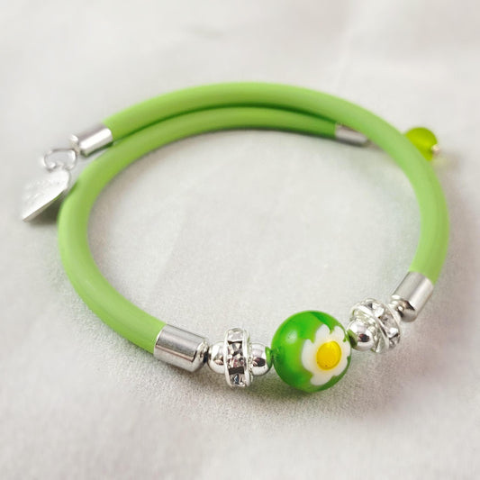 Green Single Bead Venetian Glass Bracelet - Handmade in Italy, Colorful Murano Glass