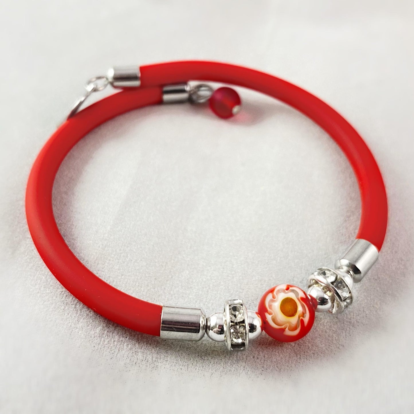 Red Single Bead Venetian Glass Bracelet - Handmade in Italy, Colorful Murano Glass