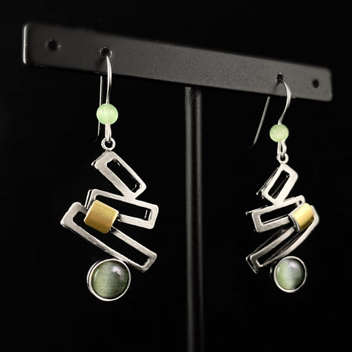 Lightweight Handmade Geometric Aluminum Earrings, Green and Silver Ladder