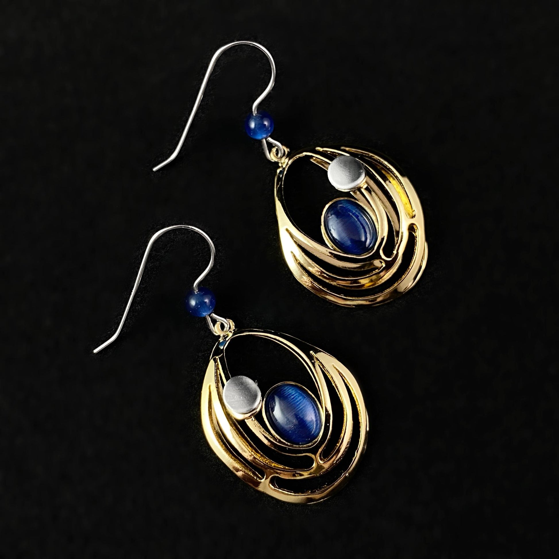 Lightweight Handmade Geometric Aluminum Earrings, Gold/Blue Satellite