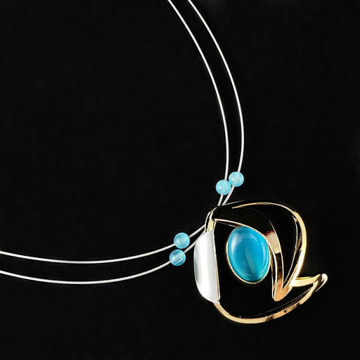 Lightweight Handmade Geometric Aluminum Necklace, Gold/Blue Moonlight