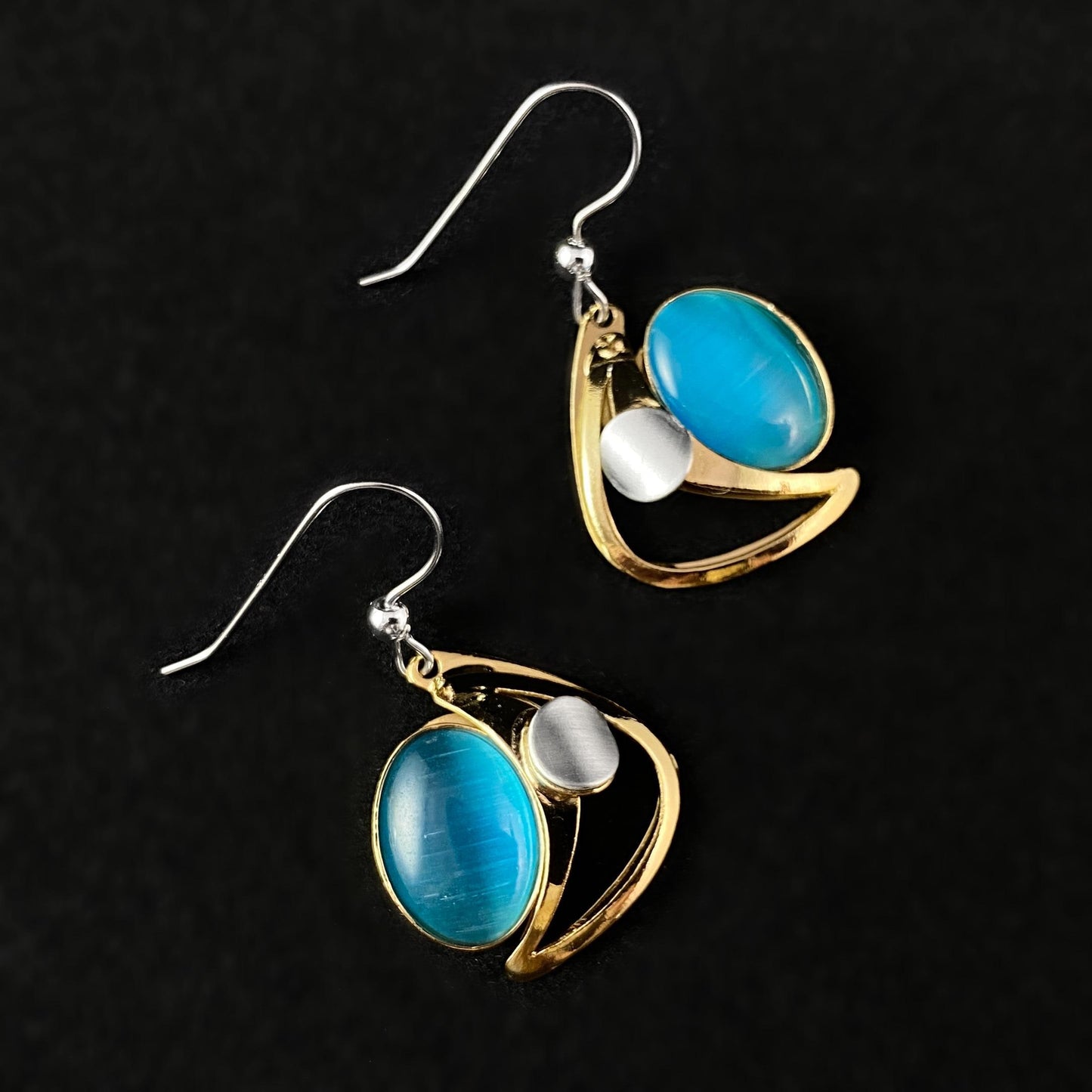 Lightweight Handmade Geometric Aluminum Earrings, Gold/Blue Moonlight