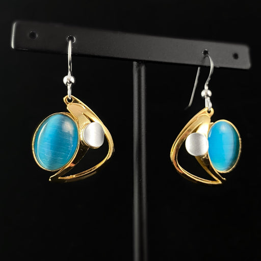 Lightweight Handmade Geometric Aluminum Earrings, Gold/Blue Moonlight