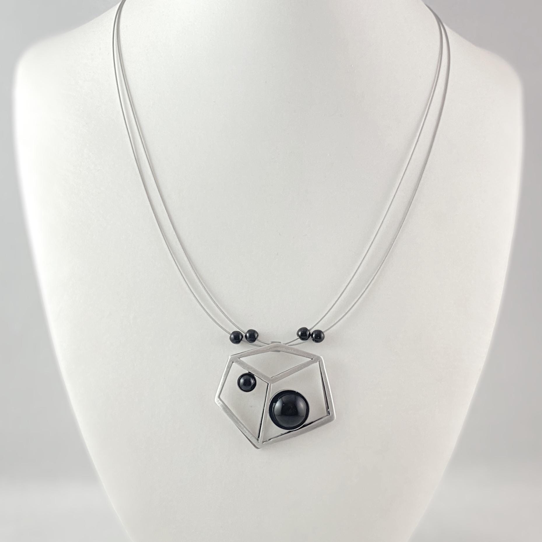 Lightweight Handmade Geometric Aluminum Necklace, Black/Silver Cubist