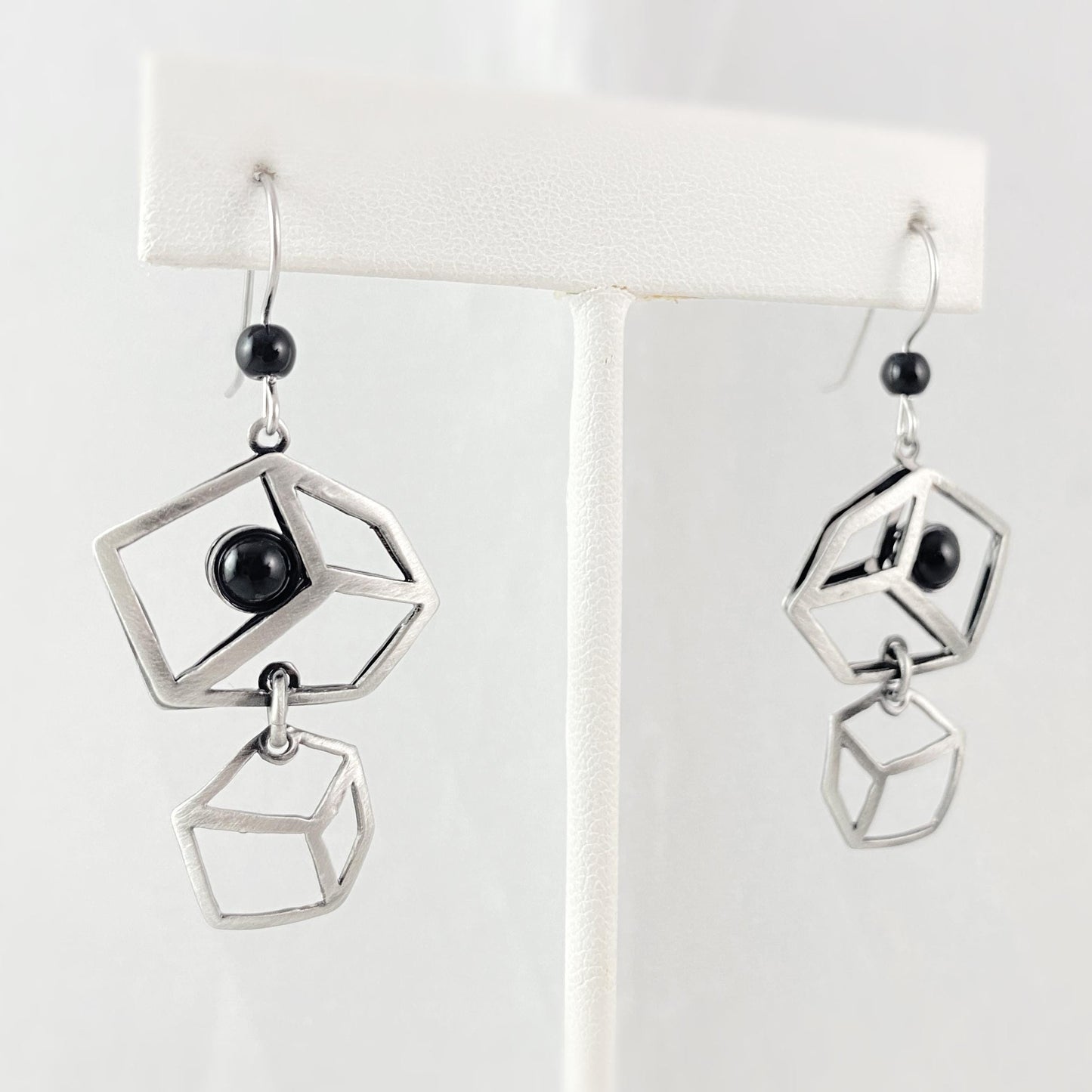 Lightweight Handmade Geometric Aluminum Earrings, Black/Silver Cubist