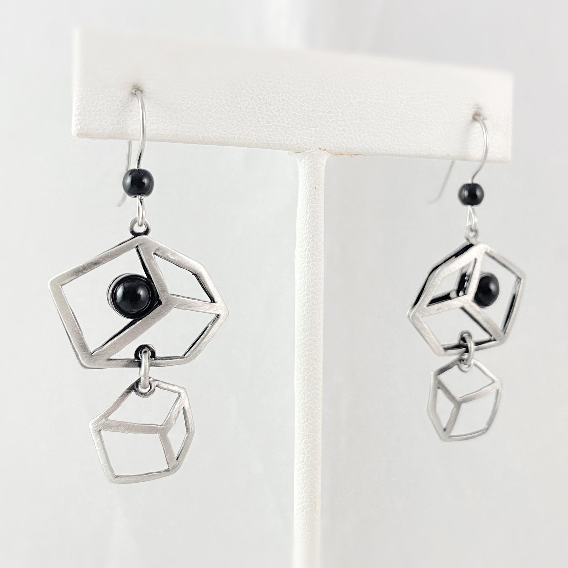 Lightweight Handmade Geometric Aluminum Earrings, Black/Silver Cubist