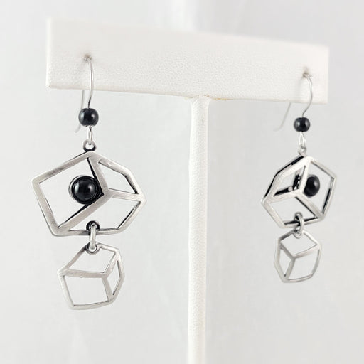 Lightweight Handmade Geometric Aluminum Earrings, Black/Silver Cubist