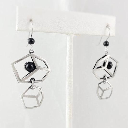 Lightweight Handmade Geometric Aluminum Earrings, Black/Silver Cubist