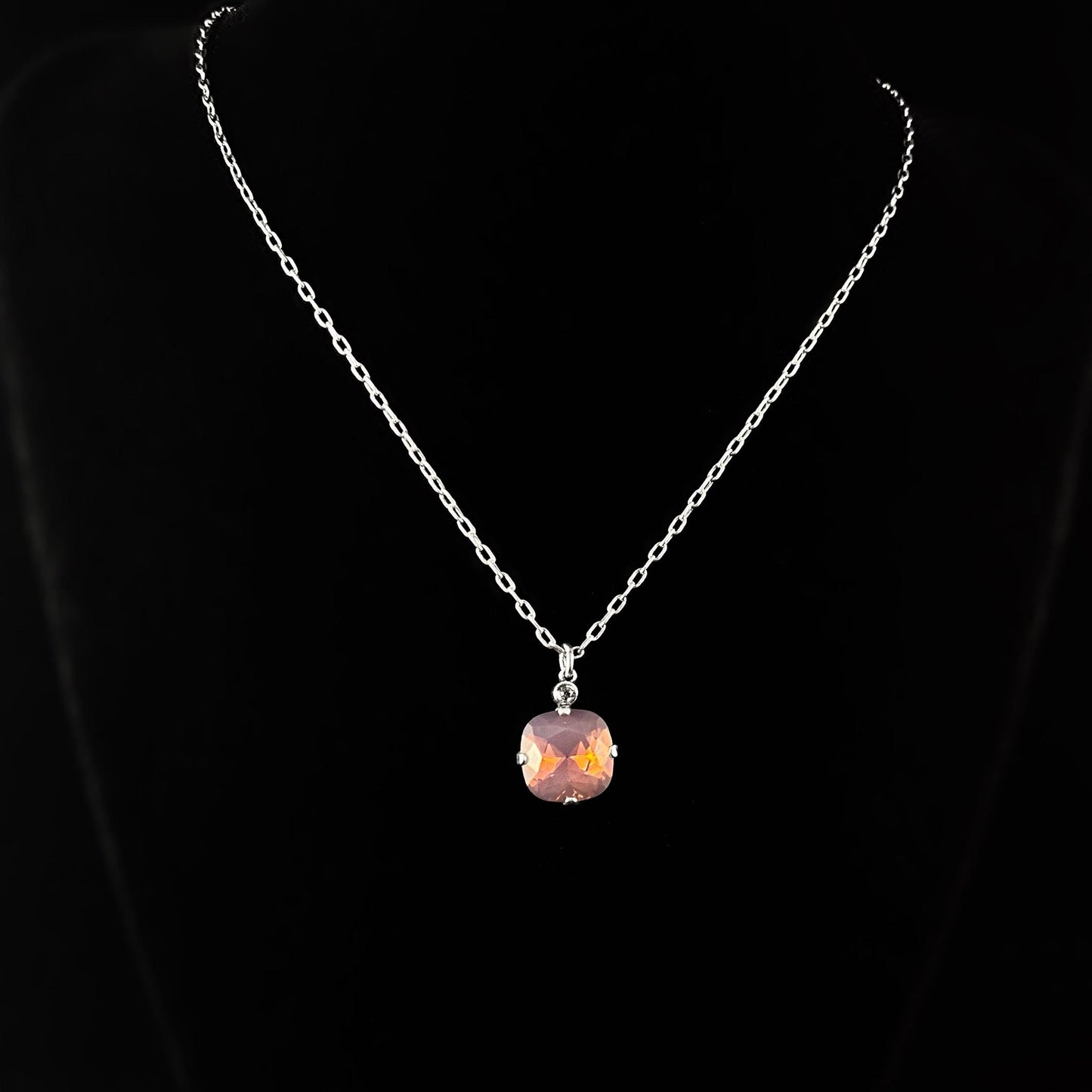 Milky Purple Cushion Cut Swarovski Crystal Pendant Necklace - La Vie Parisienne by Catherine Popesco