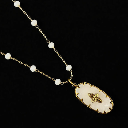 White Oval Pendant Necklace - La Vie Parisienne by Catherine Popesco