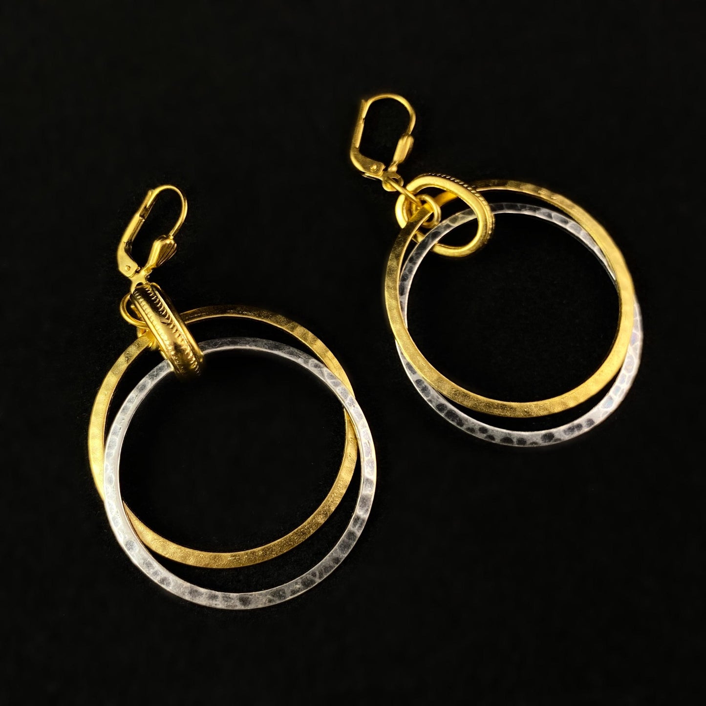 Two Tone Hammered Hoop Earrings - La Vie Parisienne by Catherine Popesco