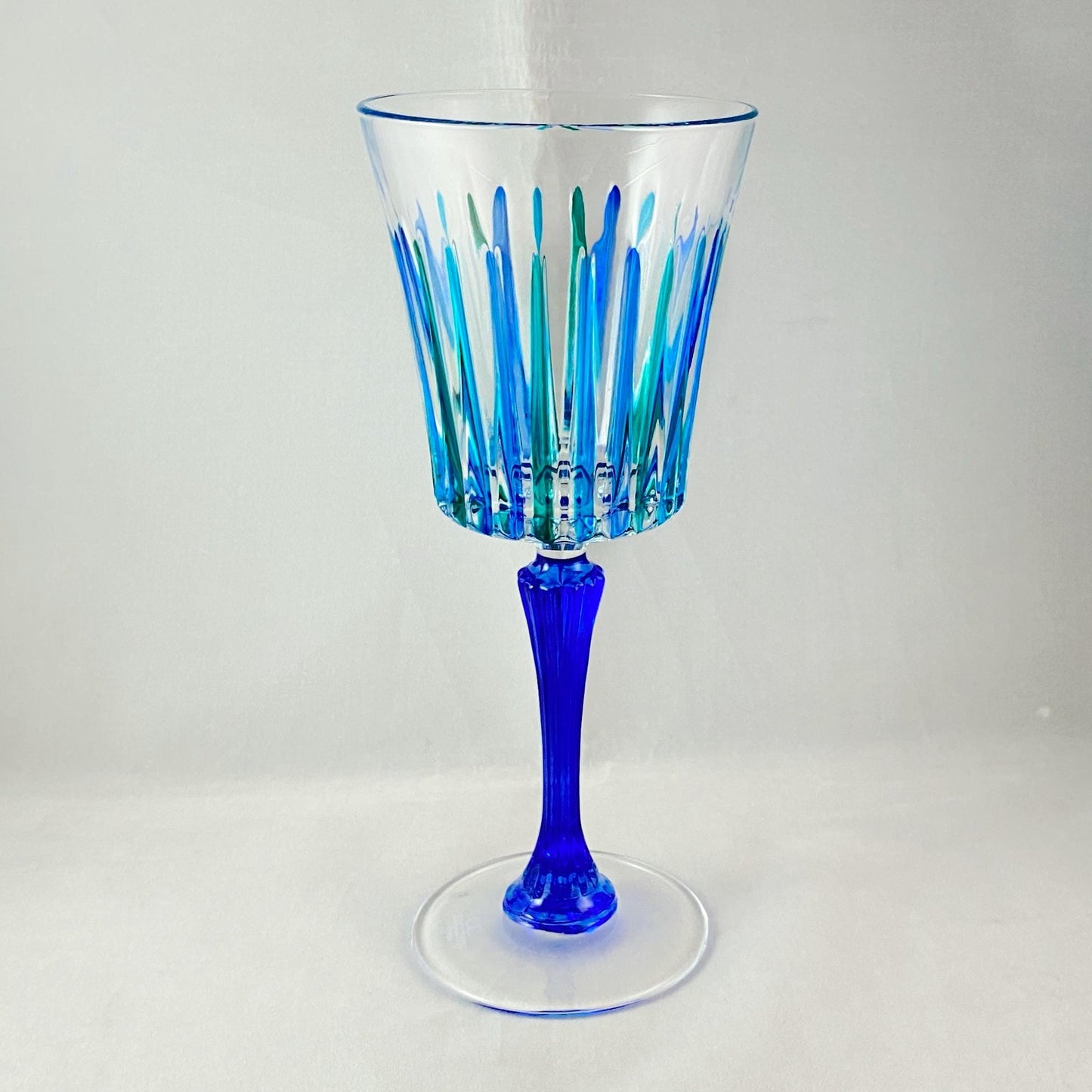 Blue Stem Venetian Glass Timeless SD Wine Glass - Handmade in Italy, Colorful Murano Glass