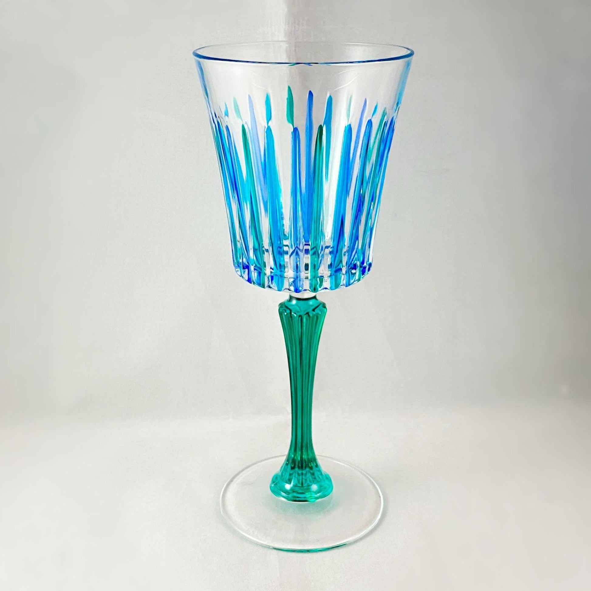 Green Stem Venetian Glass Timeless SD Wine Glass - Handmade in Italy, Colorful Murano Glass