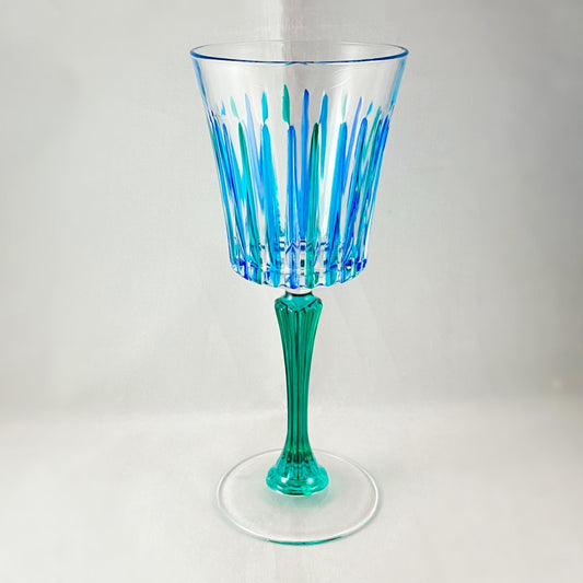 Green Stem Venetian Glass Timeless SD Wine Glass - Handmade in Italy, Colorful Murano Glass