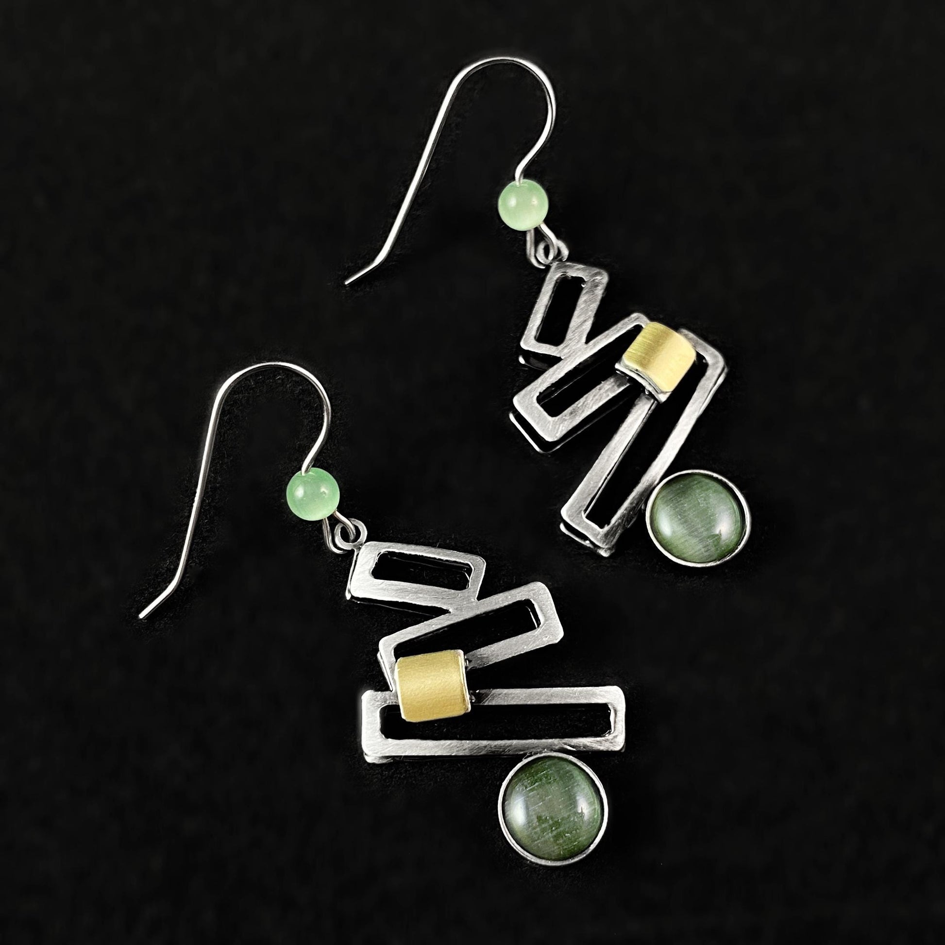 Lightweight Handmade Geometric Aluminum Earrings, Green and Silver Ladder