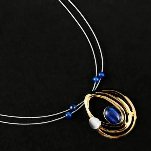 Lightweight Handmade Geometric Aluminum Necklace, Gold/Blue Satellite