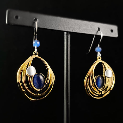 Lightweight Handmade Geometric Aluminum Earrings, Gold/Blue Satellite