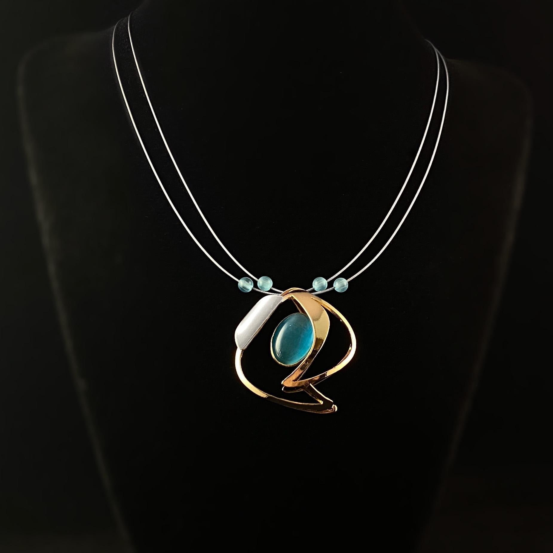 Lightweight Handmade Geometric Aluminum Necklace, Gold/Blue Moonlight