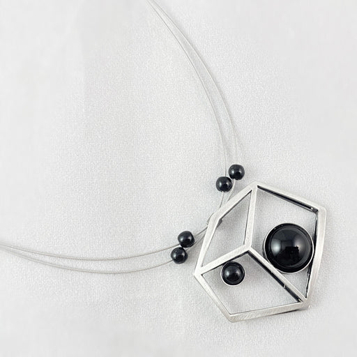 Lightweight Handmade Geometric Aluminum Necklace, Black/Silver Cubist