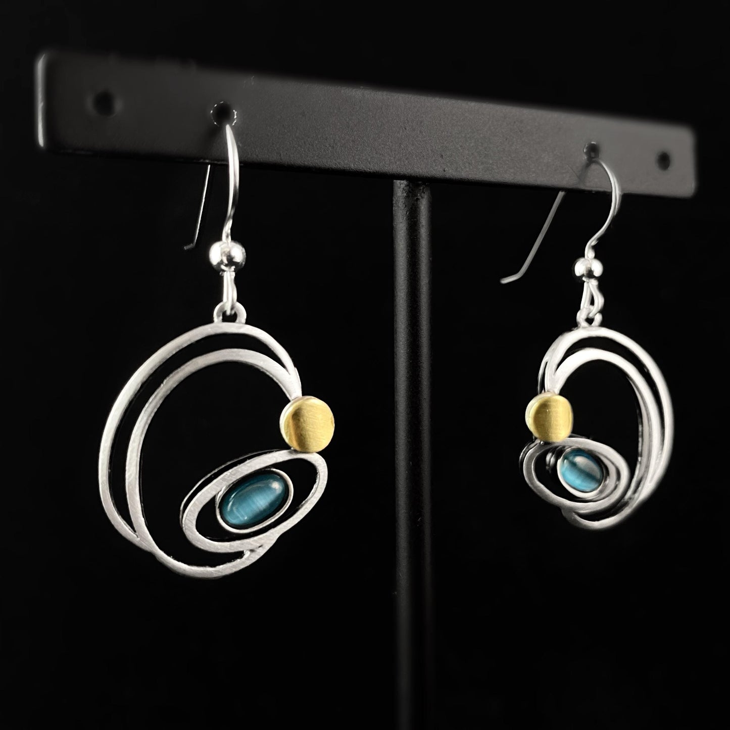 Lightweight Handmade Geometric Aluminum Earrings, Blue/Silver Revolve