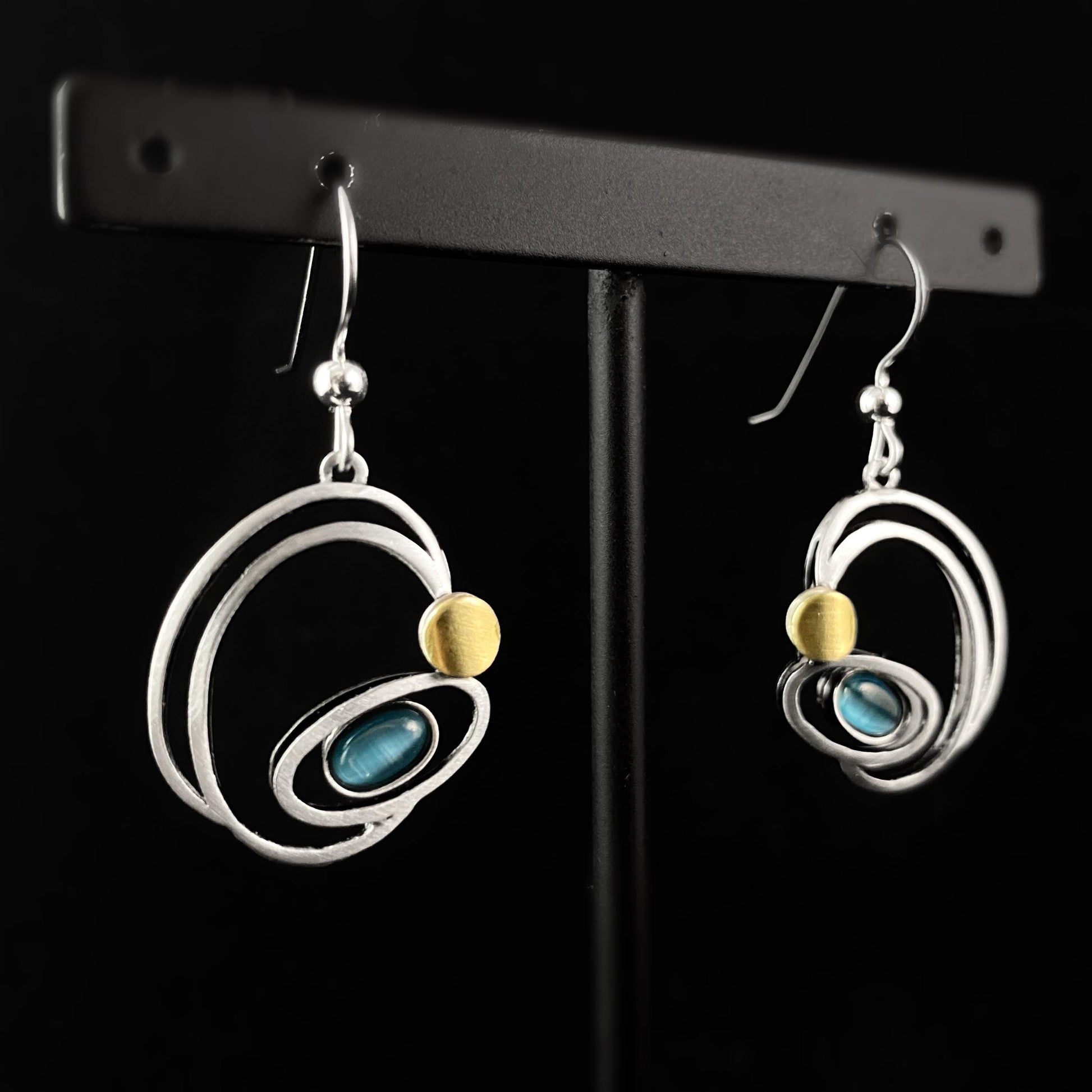 Lightweight Handmade Geometric Aluminum Earrings, Blue/Silver Revolve
