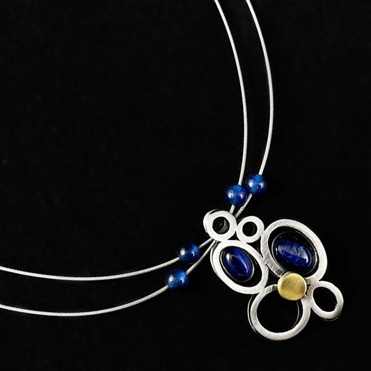 Lightweight Handmade Geometric Aluminum Necklace, Blue/Silver Raincloud